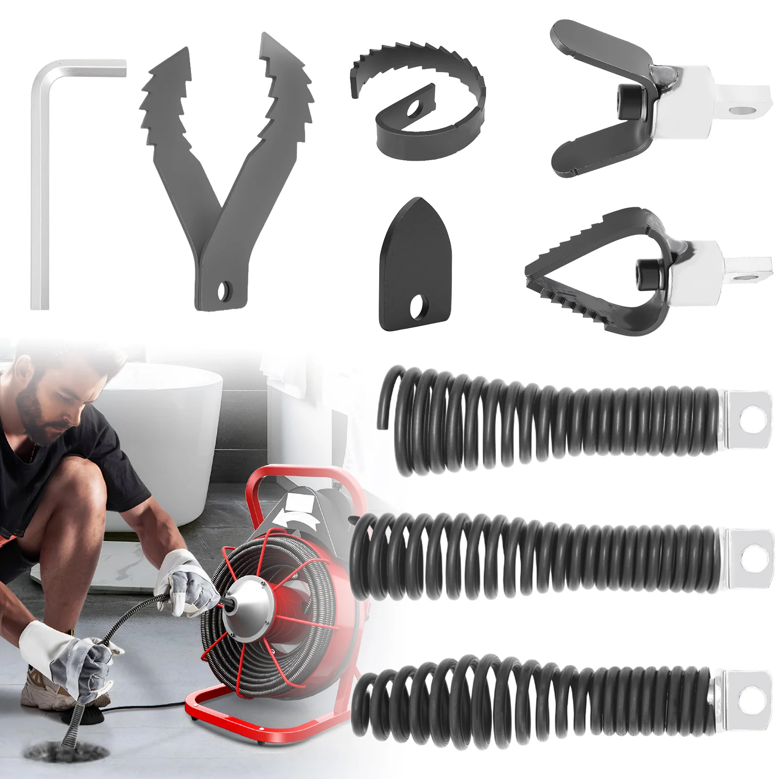 Auger Drill Attachment - 8Pcs Drain Snake Drill Attachment Drain