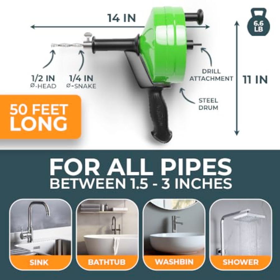 【Spot goods】drain snake [50FT] - огляд і ціна Auger Drill Attachment