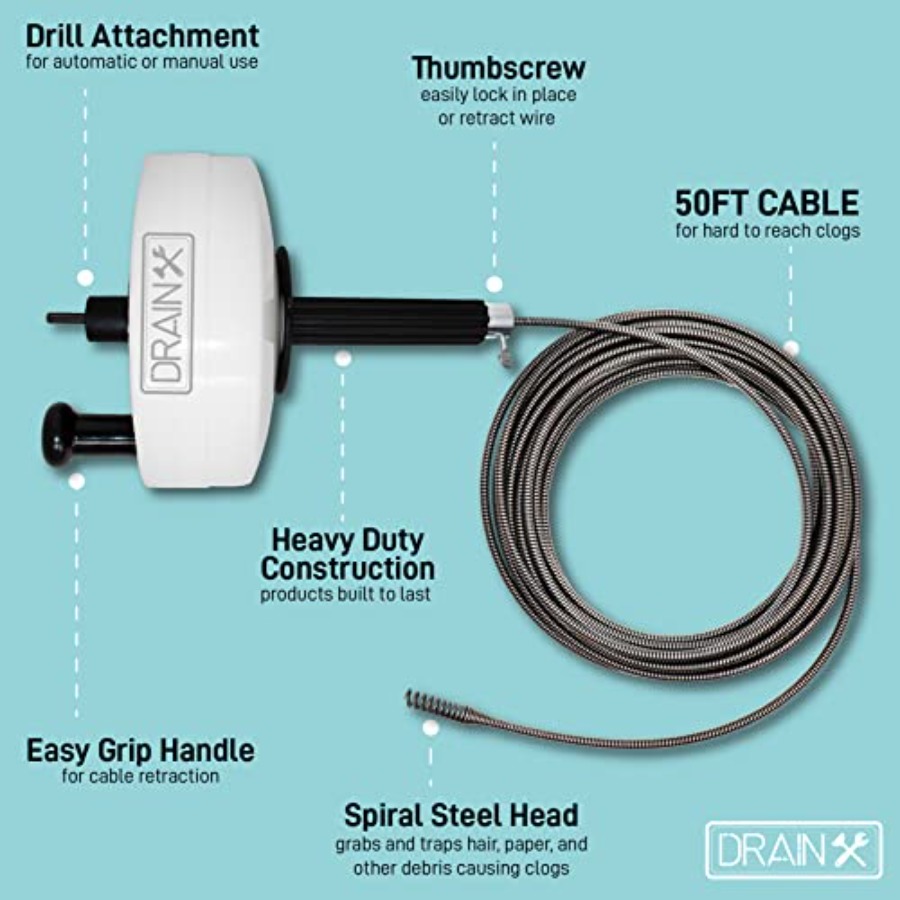 DrainX Power Pro 50-FT Steel D - огляд і ціна Auger Drill Attachment